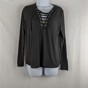3/$15 Juicy lace up neck long sleeve black knit shirt